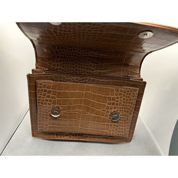 Coniac Brown Alligator Design Shoulder Chain Strap Handbag Rectangle Adjustable - Picture 3 of 6